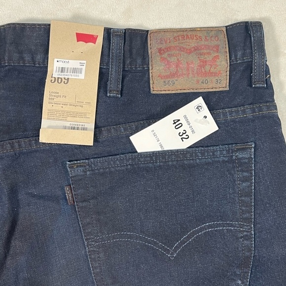 NWT Levi’s 569 40W 32L Loose Fit Straight Leg Dark Wash Stiff Denim Raw Jeans - Picture 7 of 11